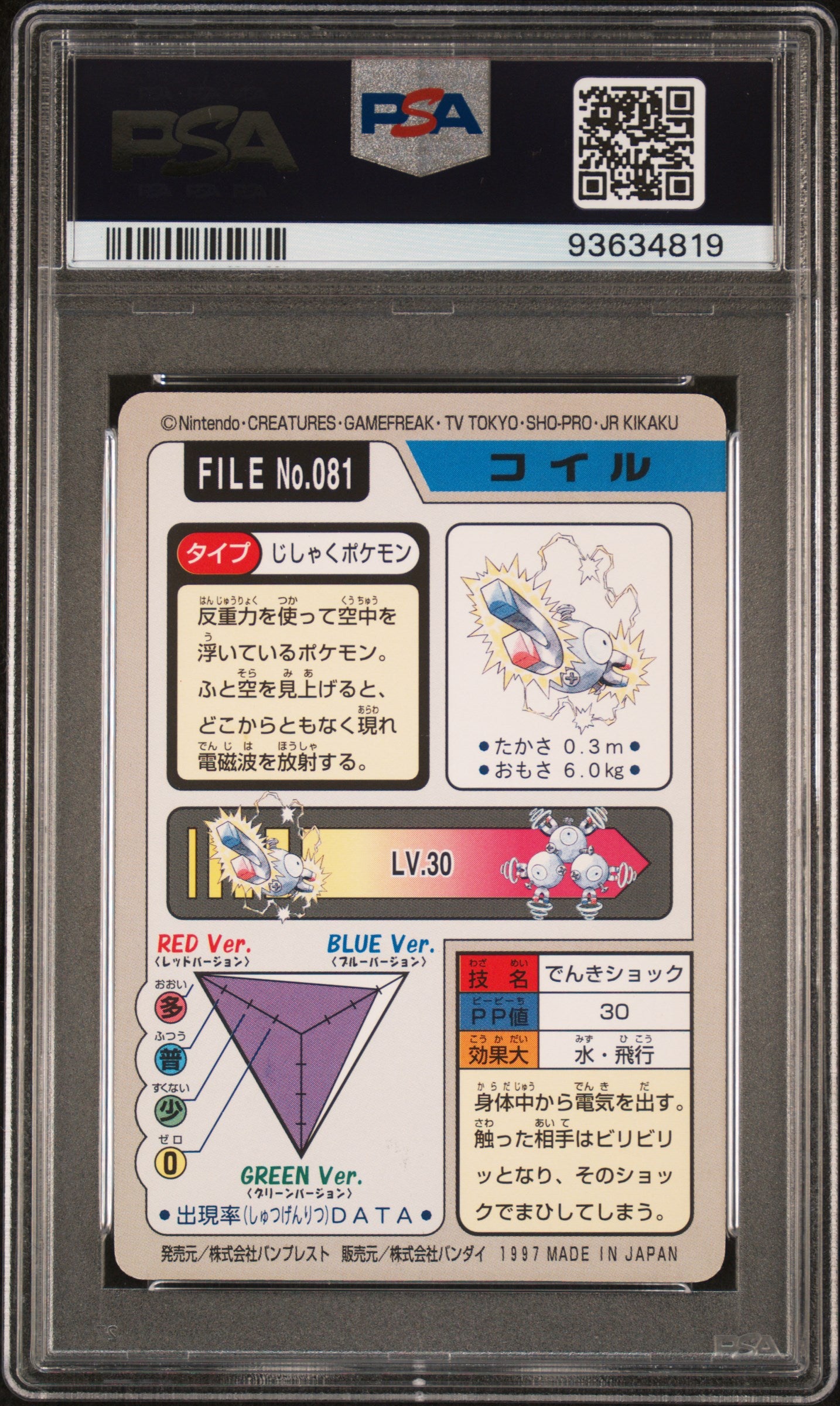 MAGNEMITE 081 PSA 10 POCKET MONSTERS CARDDASS 1997 CARDDASS JAPANESE POKEMON