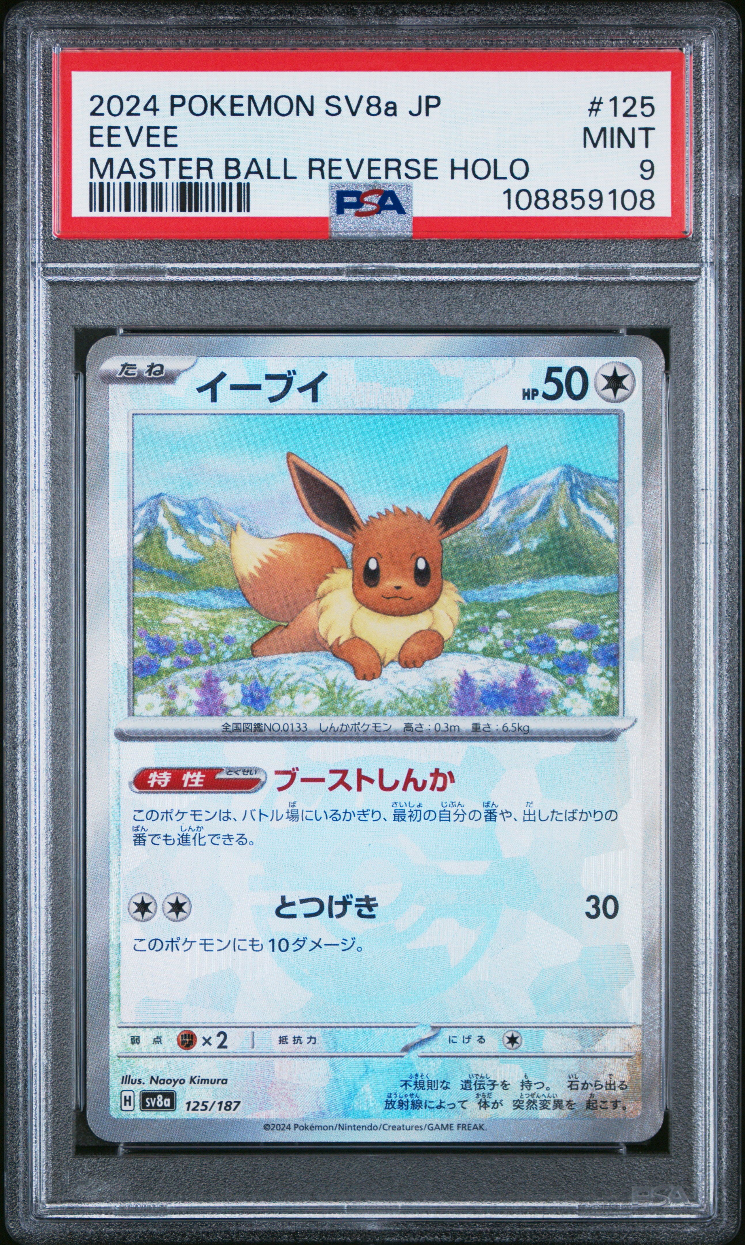 EEVEE 125/187 PSA 9 POKEMON SV8A TERASTAL FESTIVAL EX 2024 JAPANESE MASTER BALL REVERSE HOLO